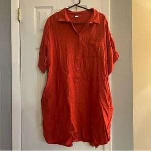Burnt Orange Linen Short Sleeve Dress